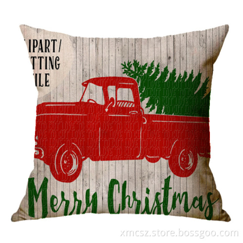 Christmas Santa Claus Cotton Linen Gift Cushion Cover